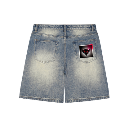 "Ungodly Apparel" Faded Distressed Baggy Denim Shorts
