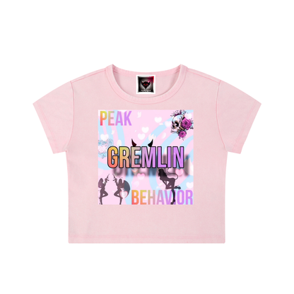 "Peak Gremlin Behavior" Snow Washed Crop Top