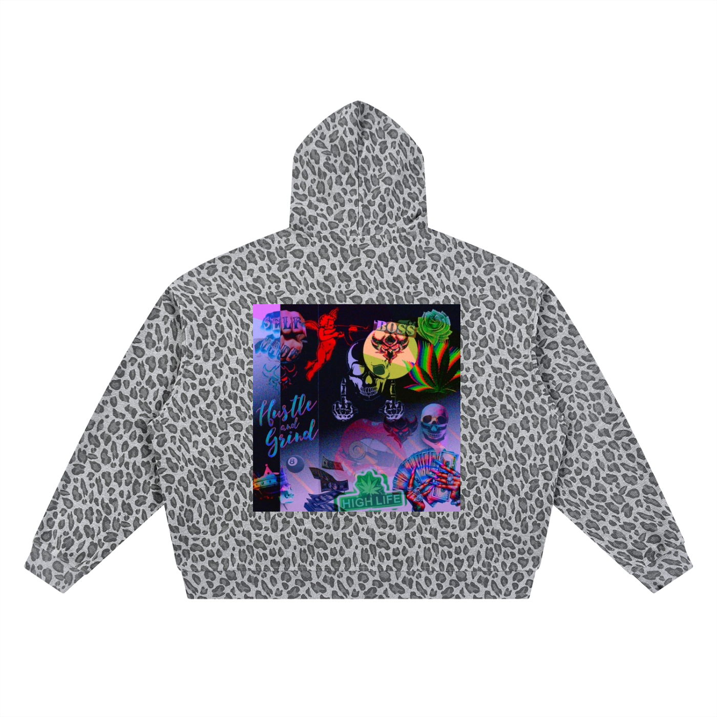 Unisex Leopard Print Waffle Full Zip Hoodie