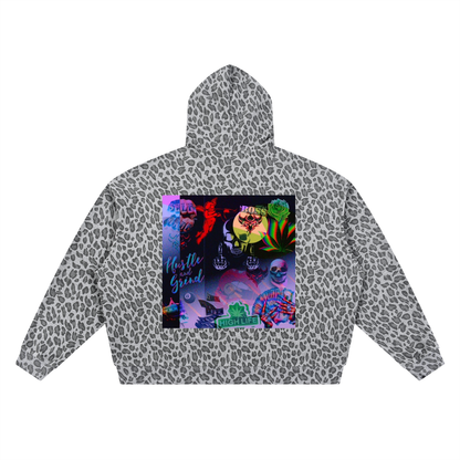 Unisex Leopard Print Waffle Full Zip Hoodie