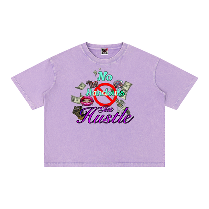 "No Handouts, Just Hustle" Mineral Wash Boxy Cotton T-Shirt