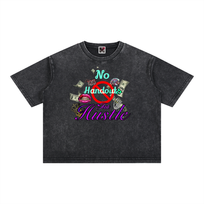 "No Handouts, Just Hustle" Mineral Wash Boxy Cotton T-Shirt