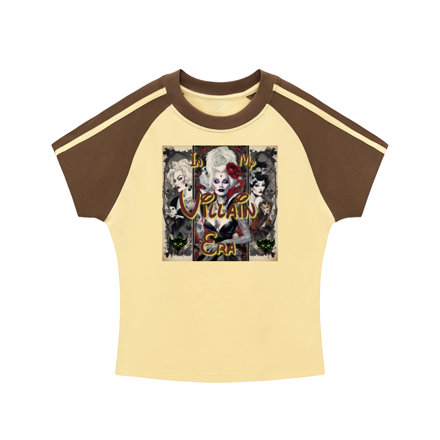 "In My Villain Era" Contrast Stripes Bodycon Raglan  Sleeve T-Shirt