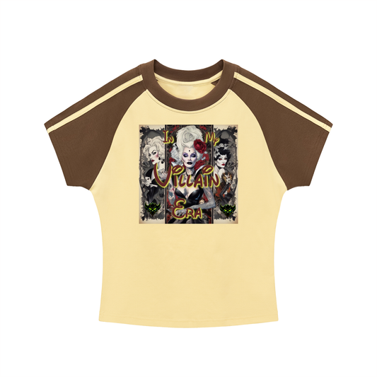 "In My Villain Era" Contrast Stripes Bodycon Raglan  Sleeve T-Shirt