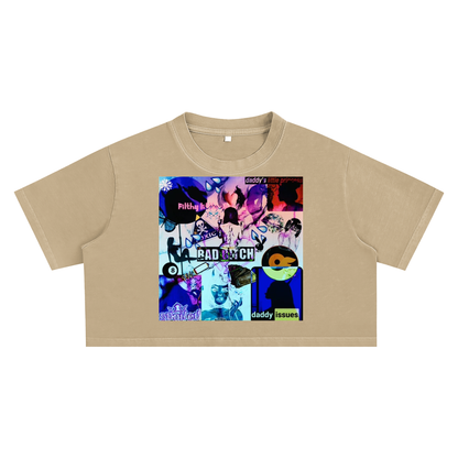 "Bad Bitch" Snow Washed Crop Top