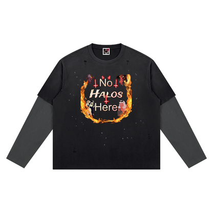 "No Halos Here" Unisex Vintage Wash Distressed Layer T-Shirt