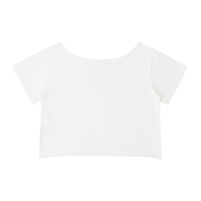 "Bandana Patchwork with Ungodly Apparel Logo" Off-Shoulder Rolled Hem Cotton T-Shirt