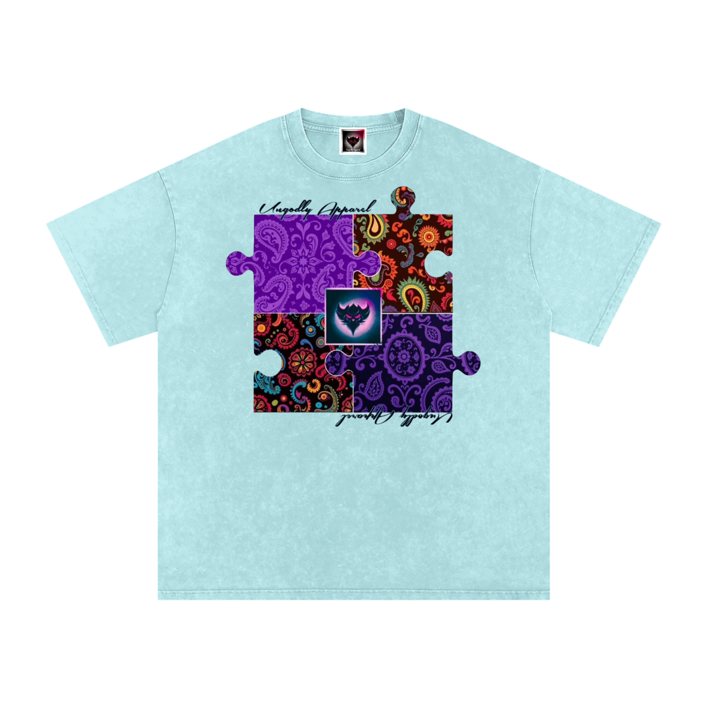 Snow Washed "Ungodly Puzzle" Oversized Cotton T-Shirt