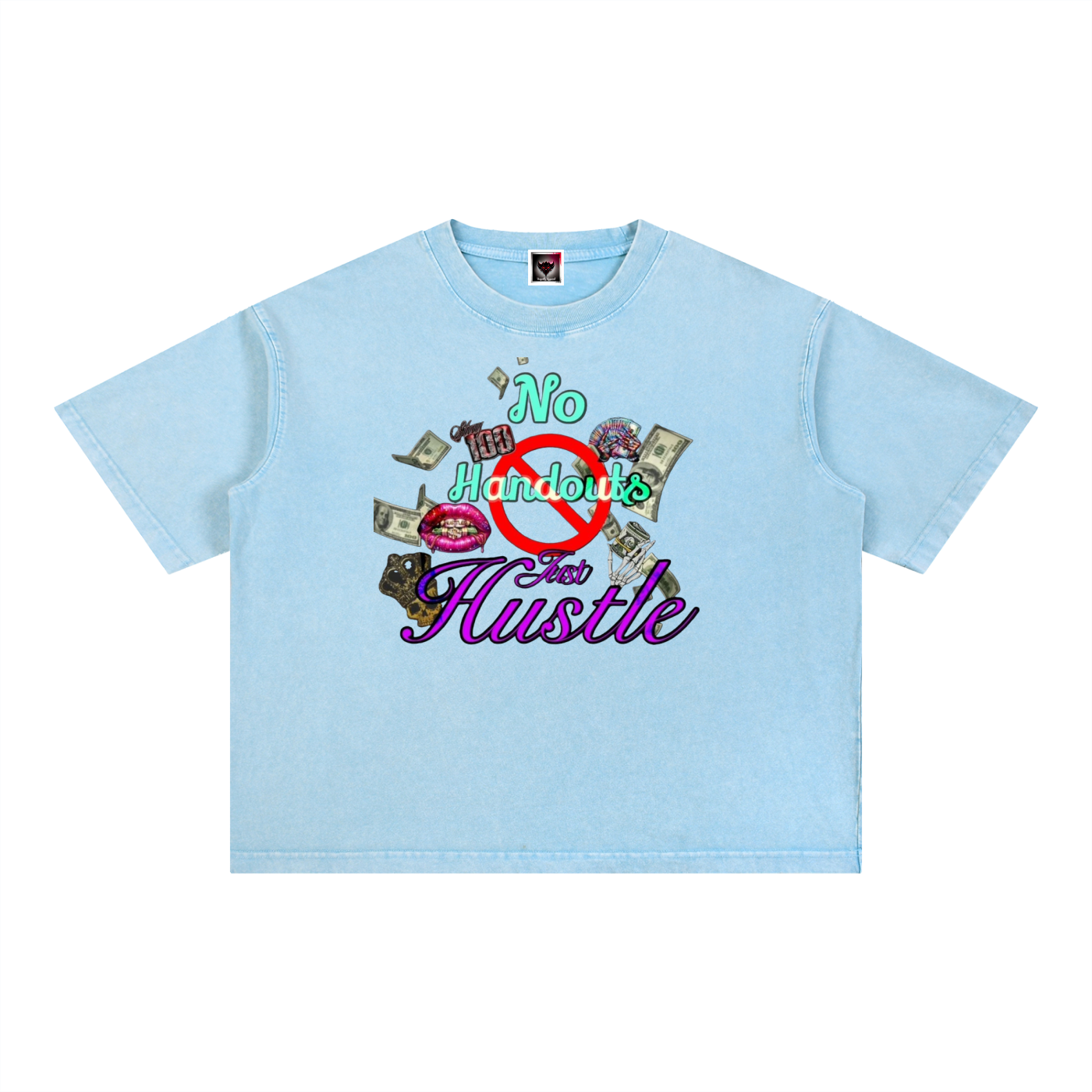 "No Handouts, Just Hustle" Mineral Wash Boxy Cotton T-Shirt