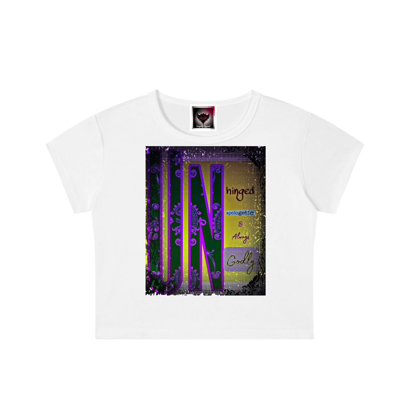 "Unhinged, Unapologetic, and Always Ungodly" Snow Washed Crop Top