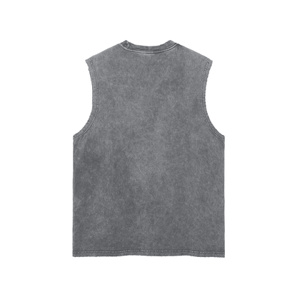 Snow Washed Frayed "Ungodly Tiger" Hem Tank Top