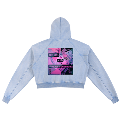"Hot Girl with Villain Tendencies" Snow Washed Cropped Hoodie