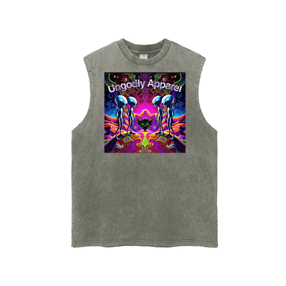 Alien Snow Washed Frayed Hem Tank Top