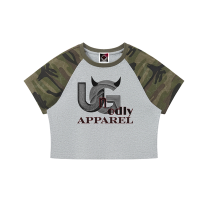 Women’s "UG Apparel" Camo Raglan Crop T-Shirt