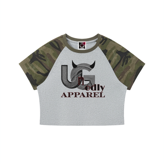 Women’s "UG Apparel" Camo Raglan Crop T-Shirt
