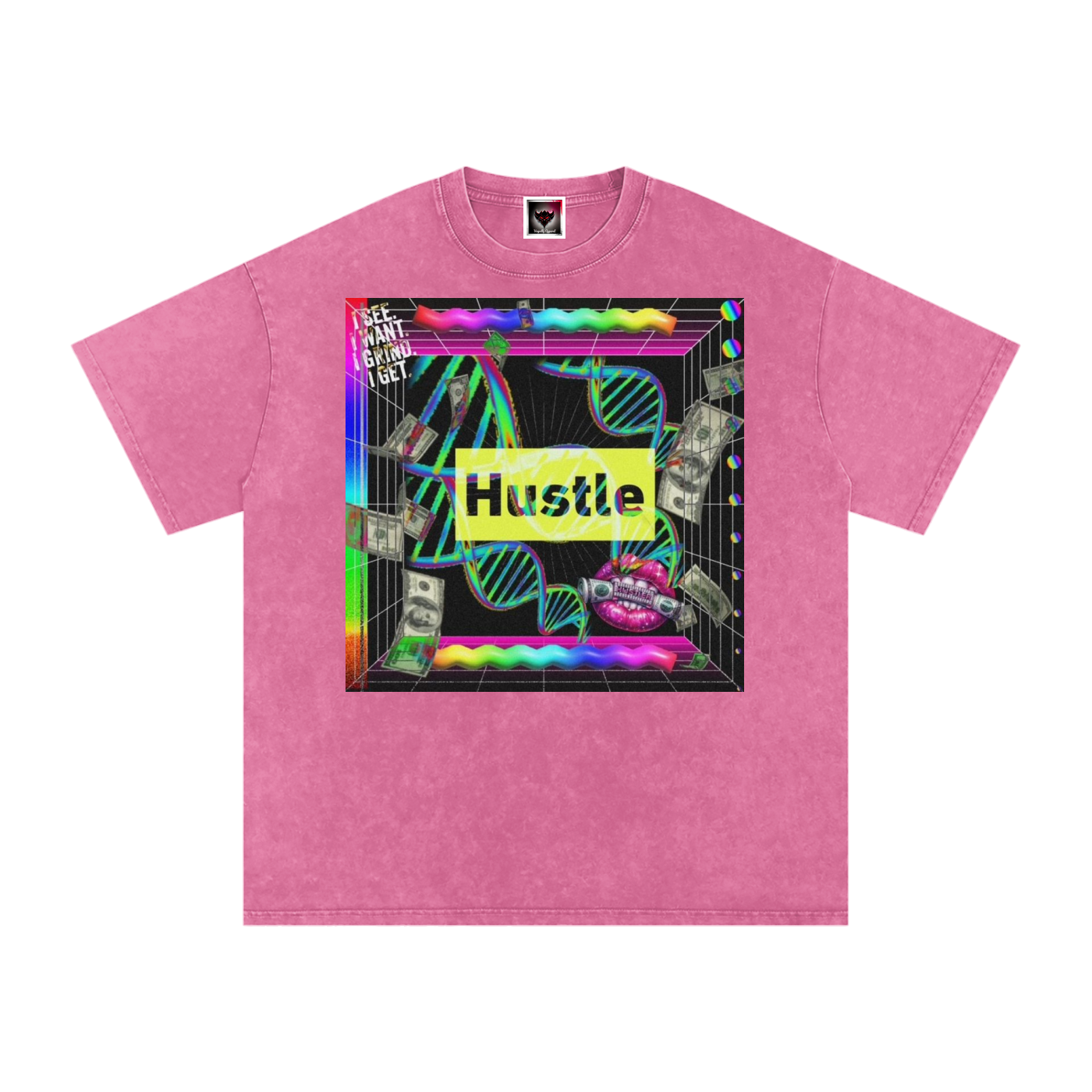 "Hustle in My DNA" Snow Washed Oversized Cotton T-Shirt