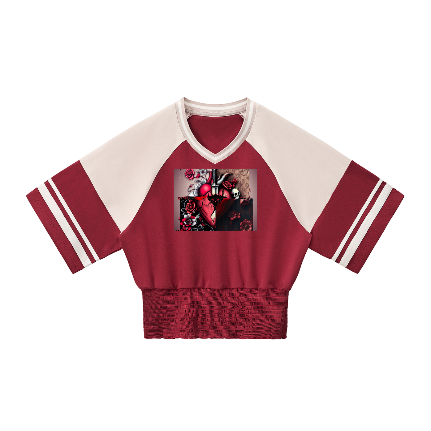 "Tangled Hearts" Women's Color Block Ruched T-Shirt