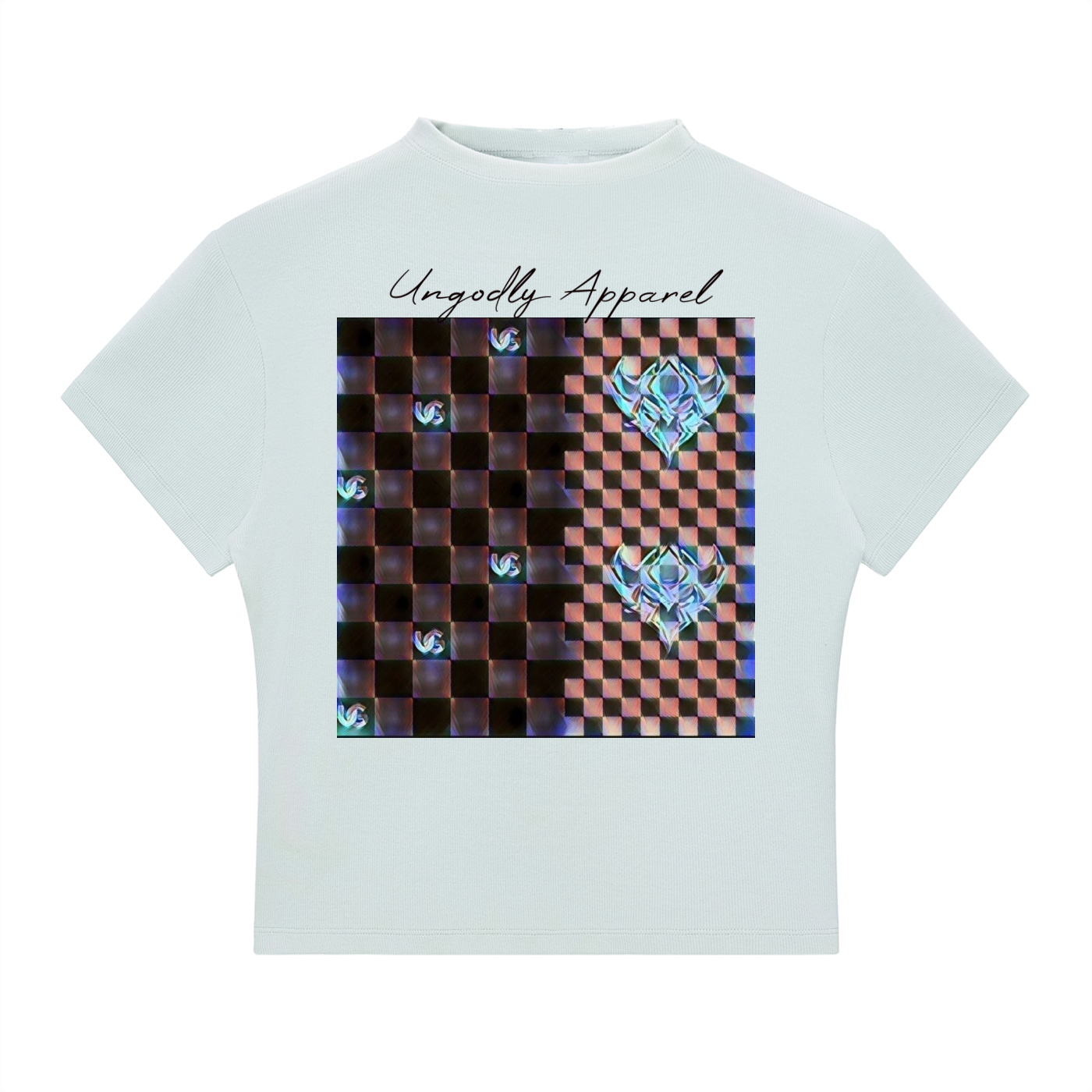 "UG Black and Brown Checkerboard Pattern" Essential Slim Fit Mock Neck T-Shirt