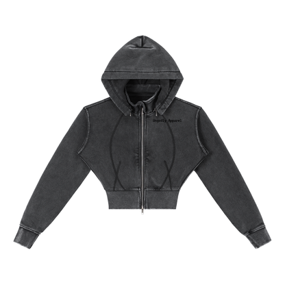 "Ungodly Apparel Slogan" Vintage Washed Cropped Fleece Hoodie