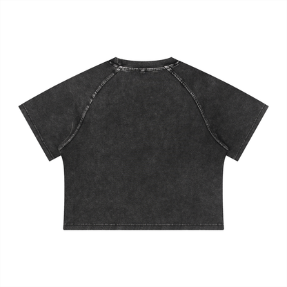 Women's "Alien" Mineral Wash Raglan Crop T-Shirt