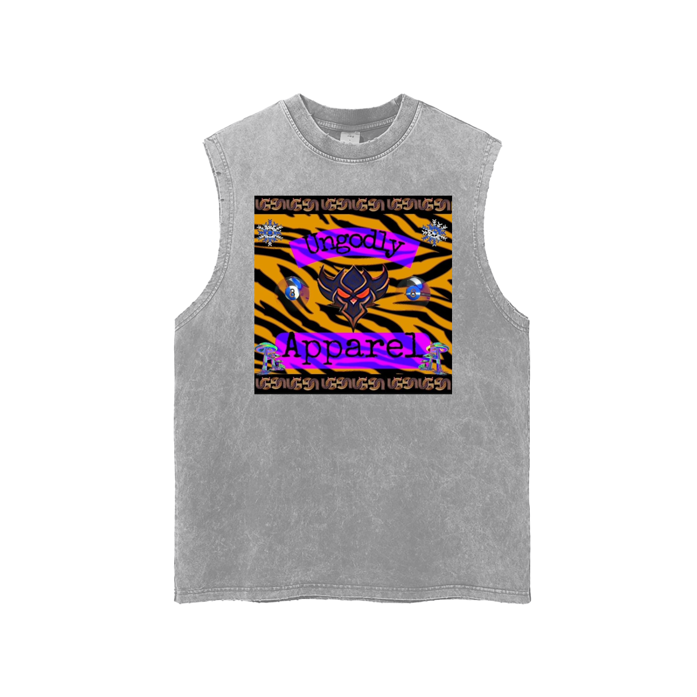 Snow Washed Frayed "Ungodly Tiger" Hem Tank Top
