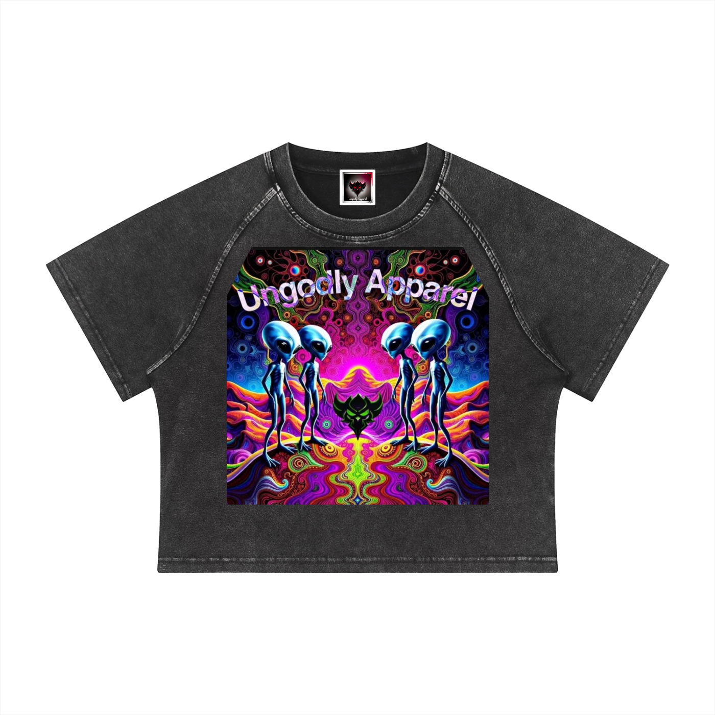 Women's "Alien" Mineral Wash Raglan Crop T-Shirt
