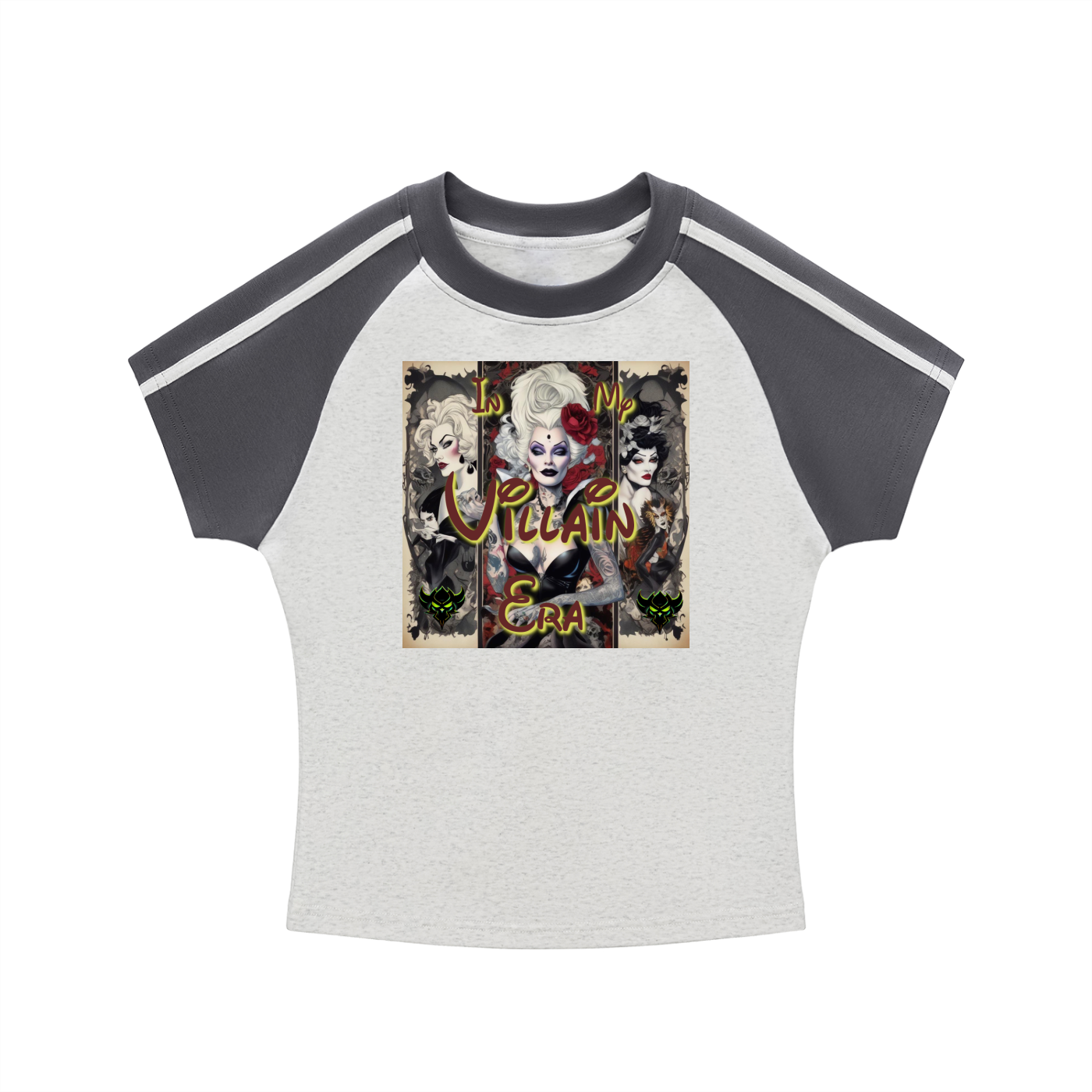 "In My Villain Era" Contrast Stripes Bodycon Raglan  Sleeve T-Shirt
