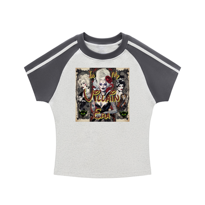 "In My Villain Era" Contrast Stripes Bodycon Raglan  Sleeve T-Shirt
