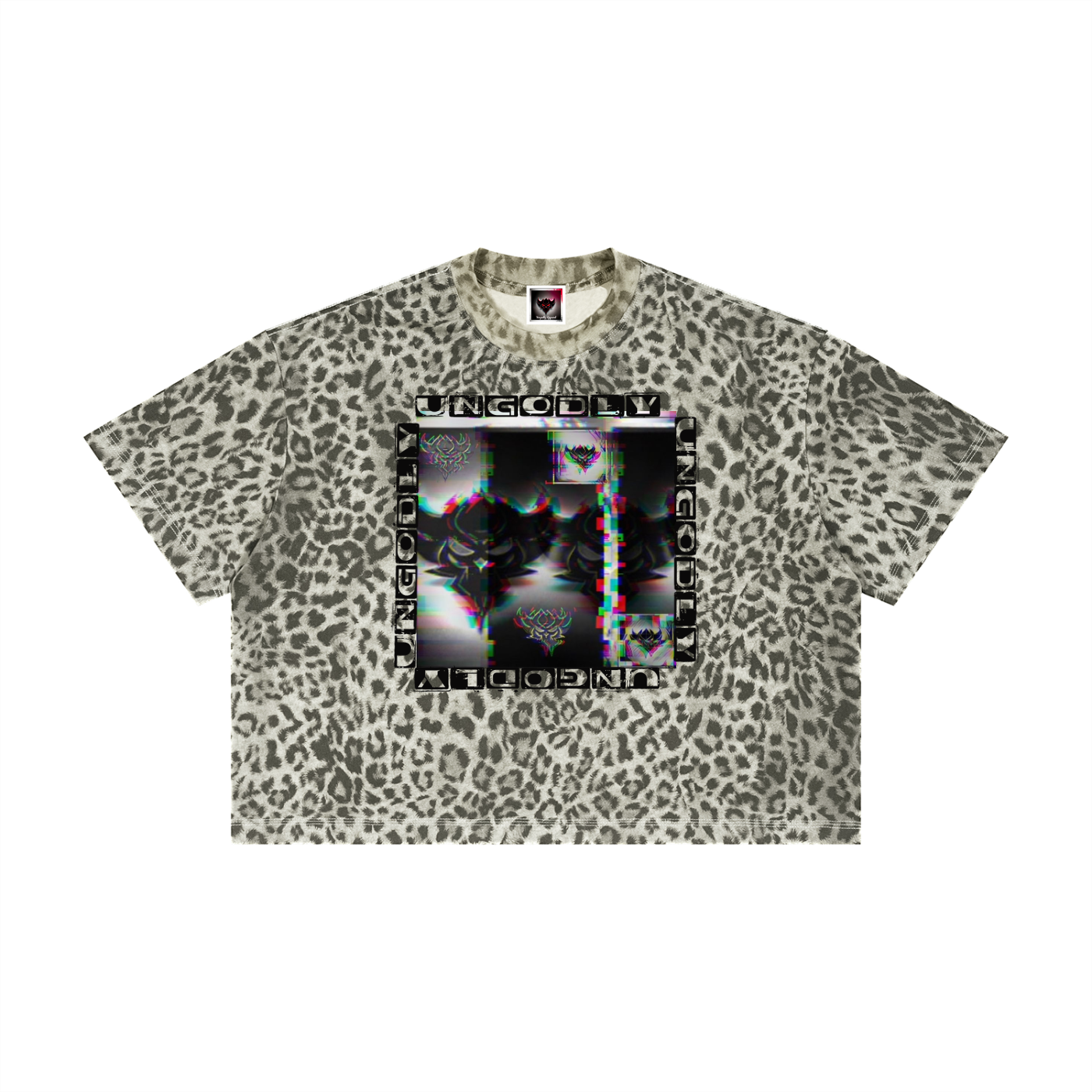 Black Ungodly Design Unisex Leopard Print Boxy T-Shirt