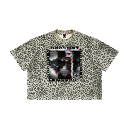 Black Ungodly Design Unisex Leopard Print Boxy T-Shirt