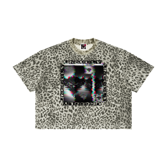 Black Ungodly Design Unisex Leopard Print Boxy T-Shirt