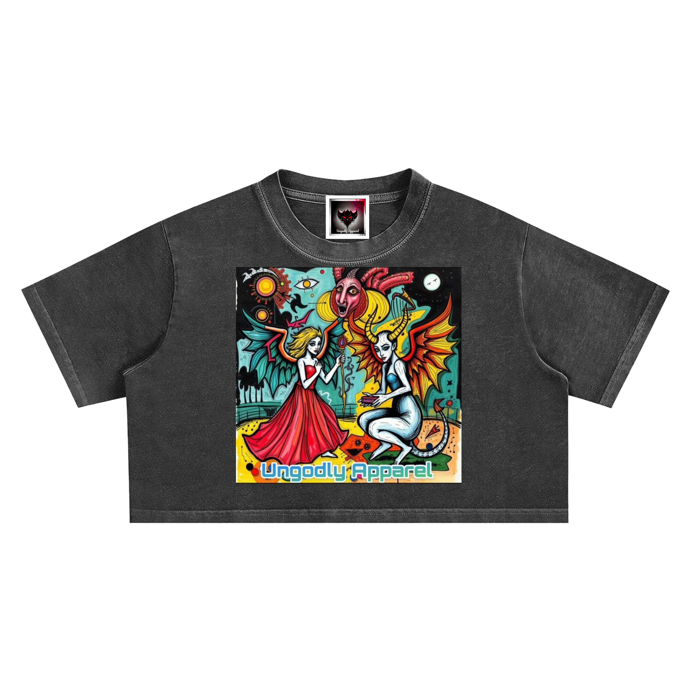 "Good vs Evil Abstract Art" Snow Washed Crop Top