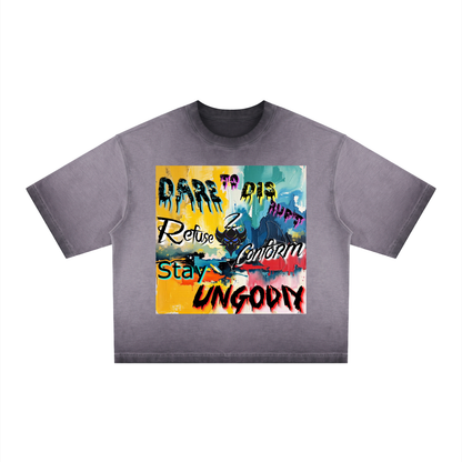Unisex "Ungodly Apparel Slogan"  Reverse Dyed Boxy T-Shirt