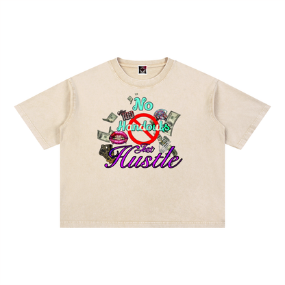"No Handouts, Just Hustle" Mineral Wash Boxy Cotton T-Shirt