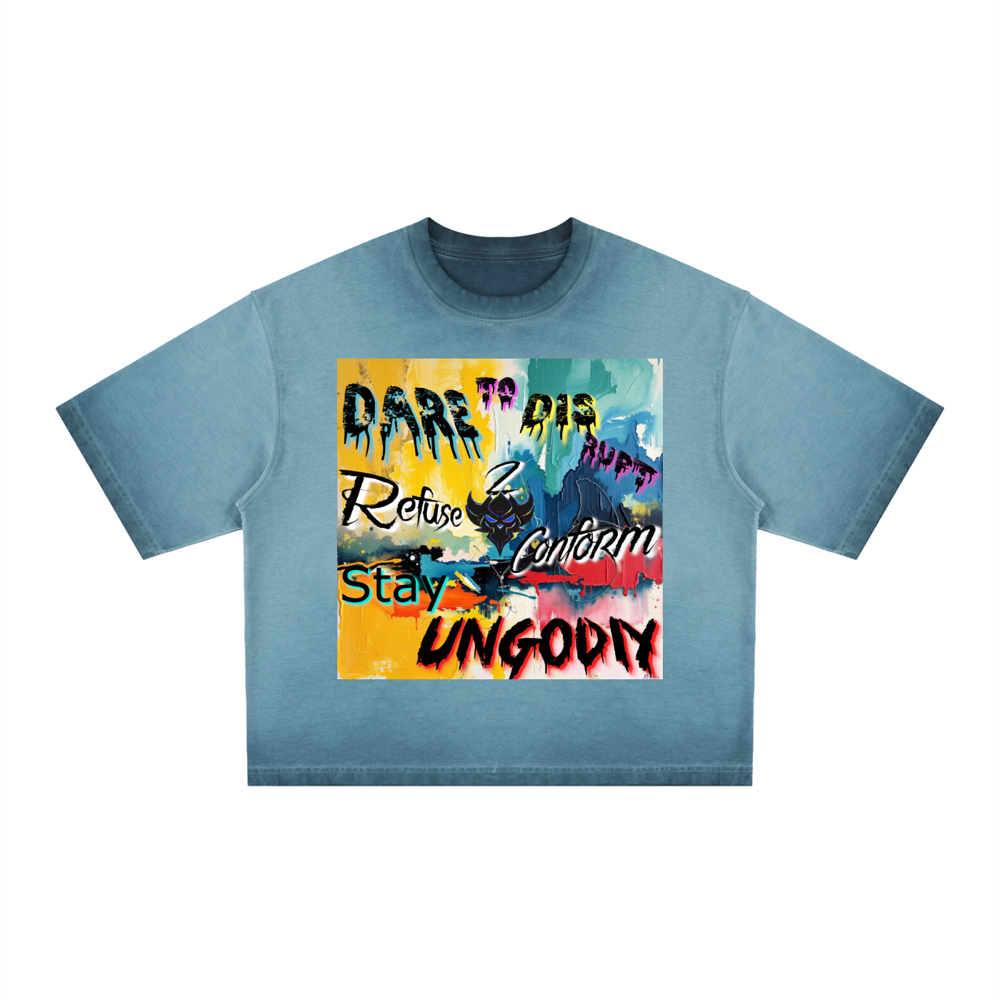 Unisex "Ungodly Apparel Slogan"  Reverse Dyed Boxy T-Shirt