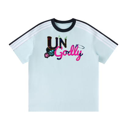 "Black and Pink UG Apparel Skull" Unisex Colorblock Striped T-Shirt