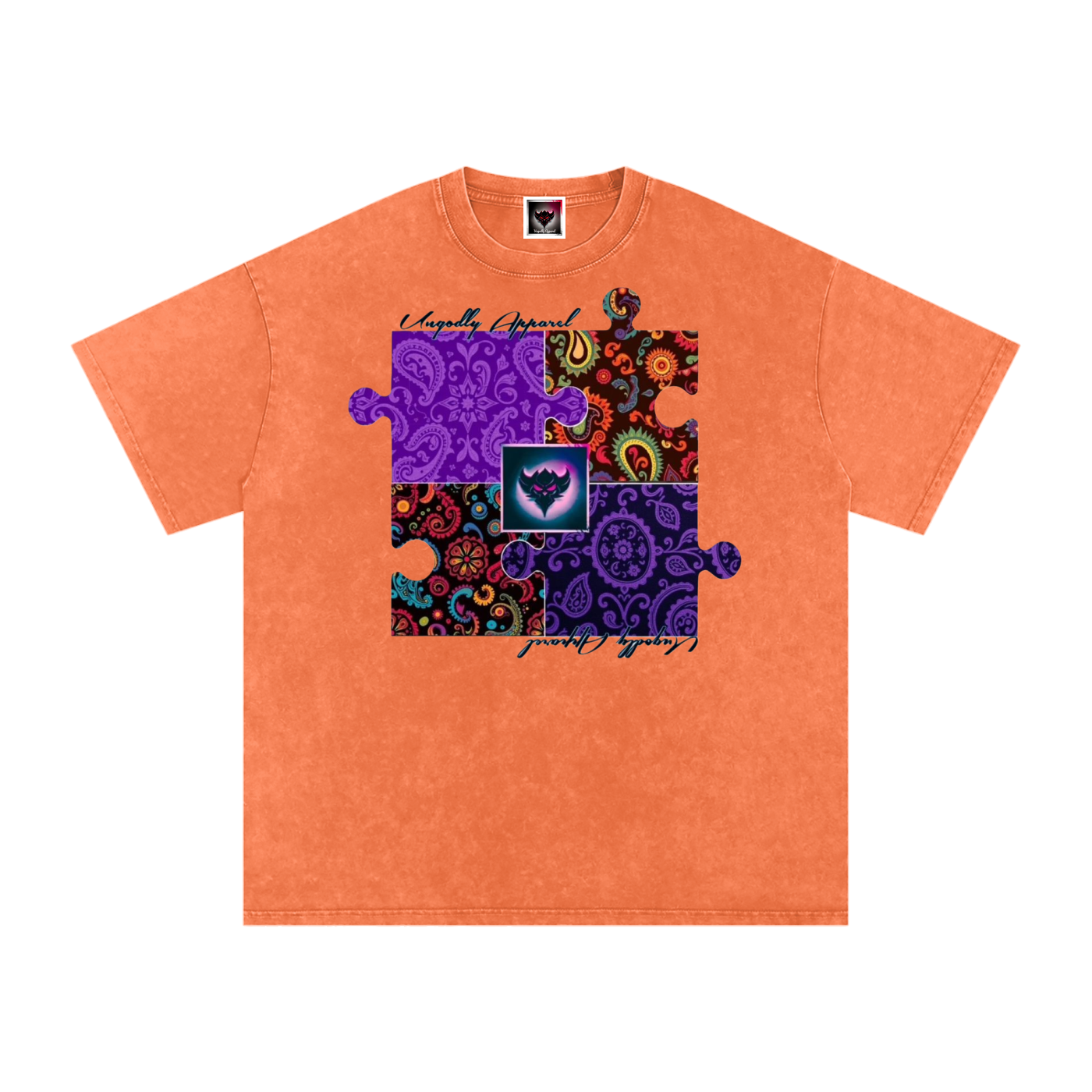 Snow Washed "Ungodly Puzzle" Oversized Cotton T-Shirt
