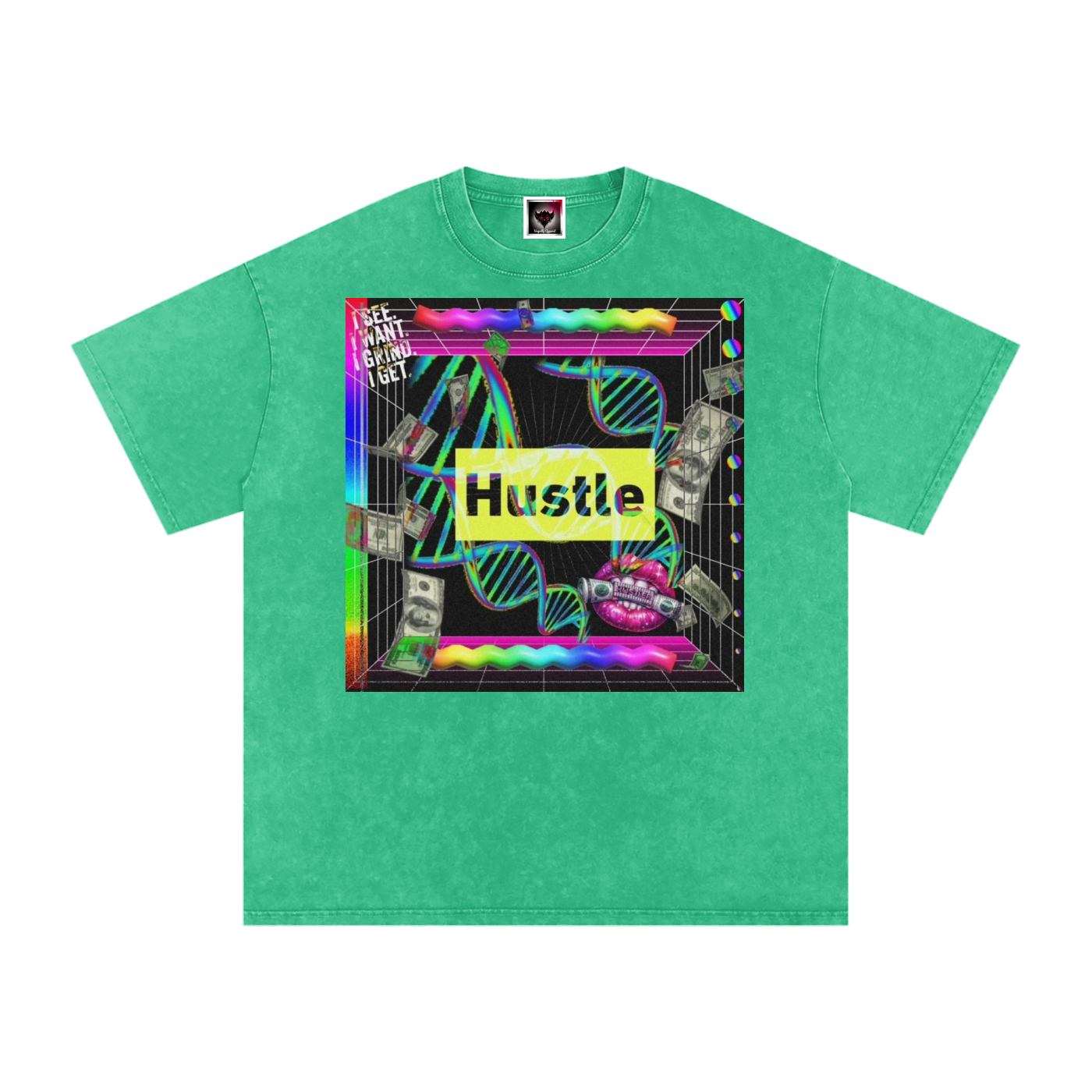 "Hustle in My DNA" Snow Washed Oversized Cotton T-Shirt