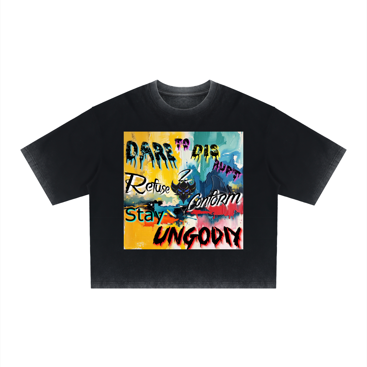 Unisex "Ungodly Apparel Slogan"  Reverse Dyed Boxy T-Shirt