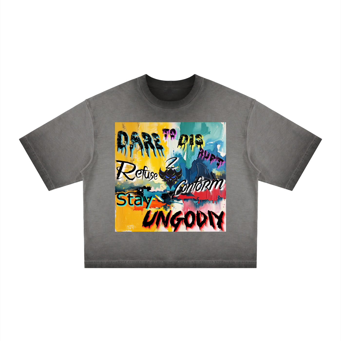 Unisex "Ungodly Apparel Slogan"  Reverse Dyed Boxy T-Shirt