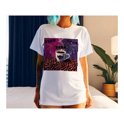 "Flick Your Bean" Women's Softstyle Tee - Fun Coffee Graphic T-Shirt