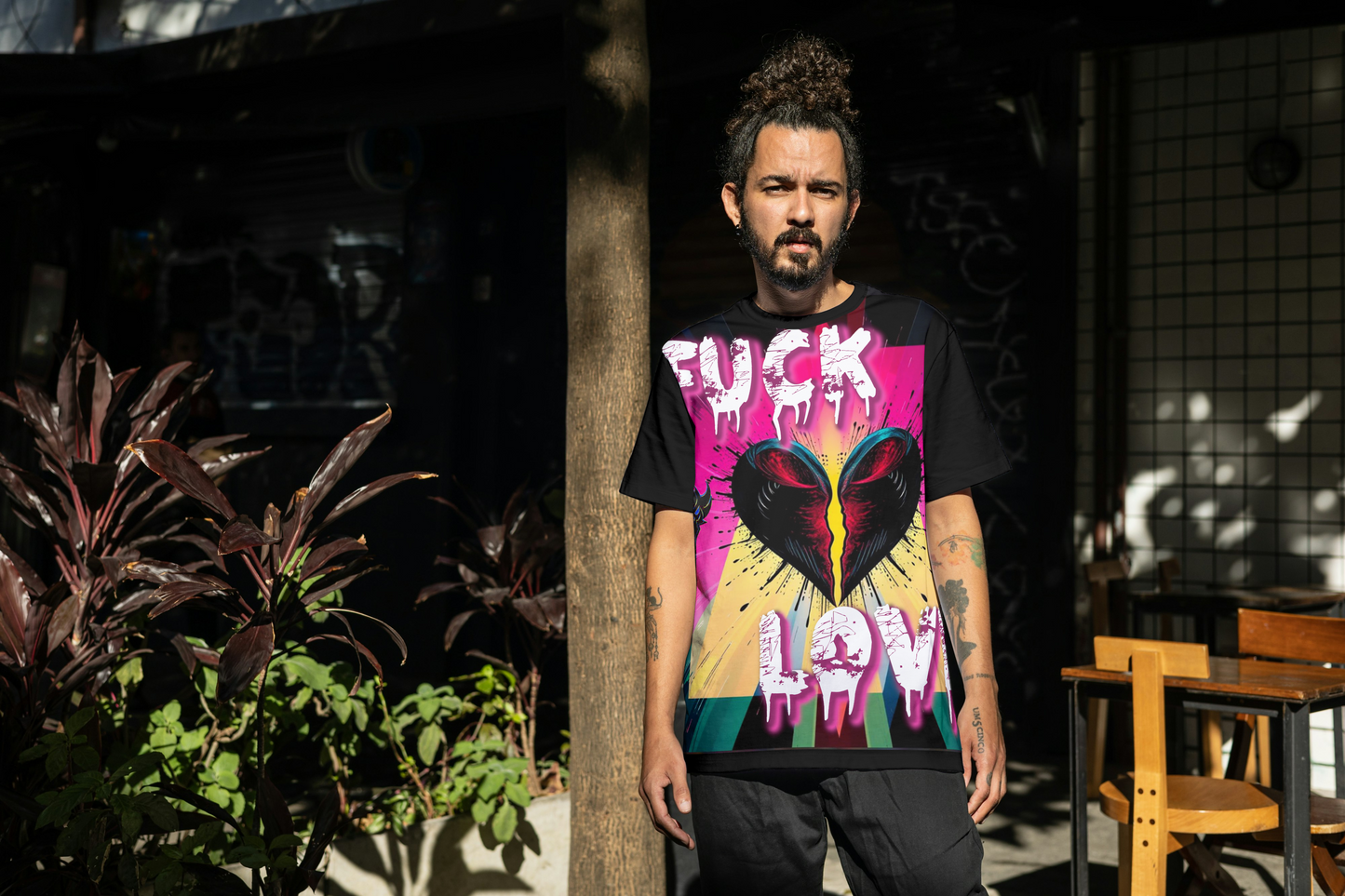 Emotional Graphic T-Shirt - "F*** Love" Design for Bold Expressions