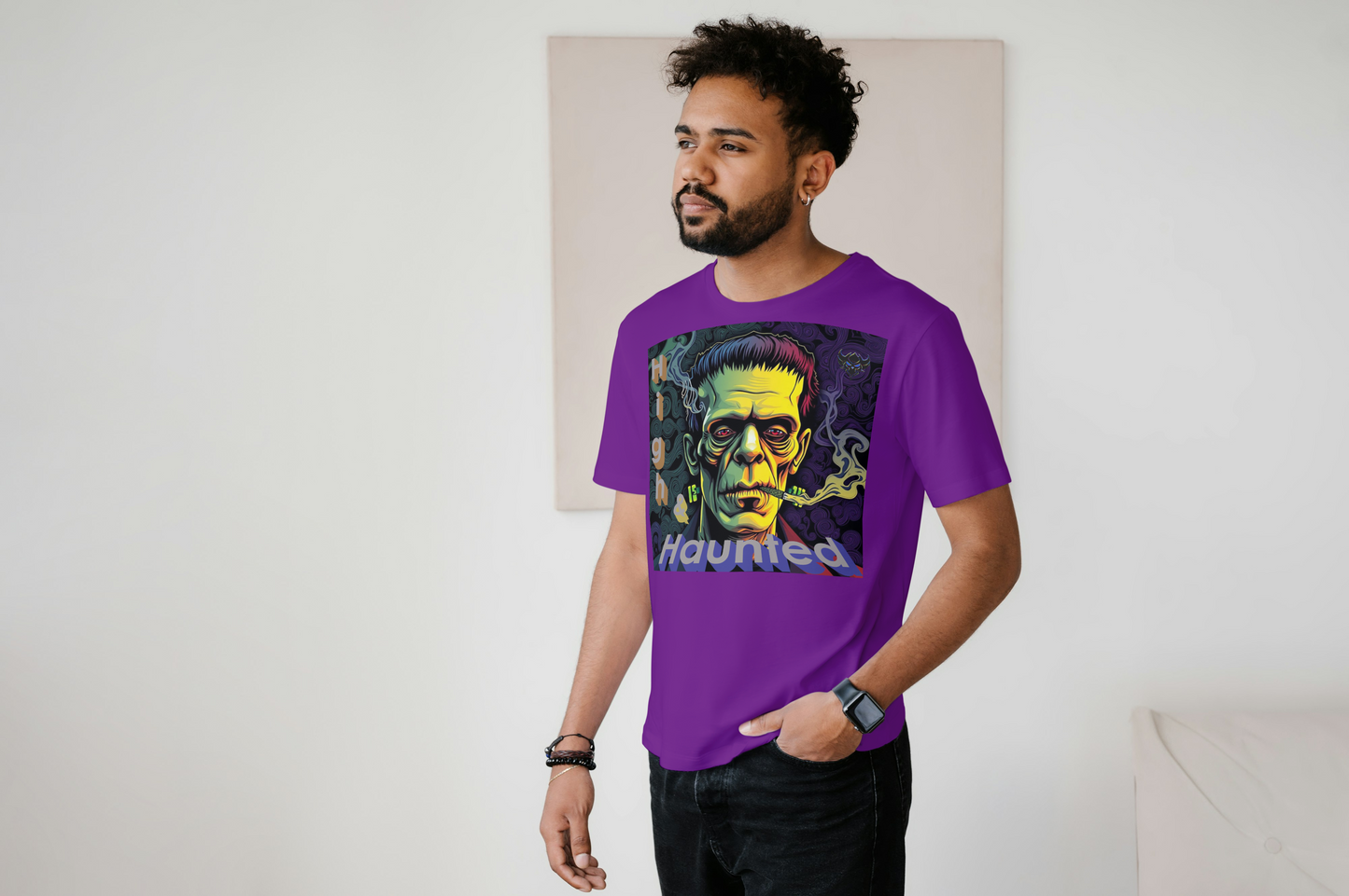 "High and Haunted" Frankenstein Tee, Unisex Graphic Shirt, Halloween Apparel, Spooky Gift, Horror Movie Merchandise, Party Outfit