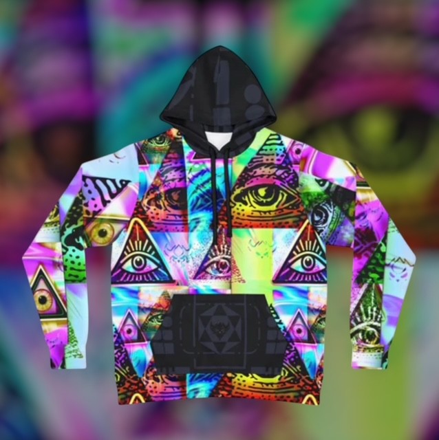All-Over Print Illuminati Eye Hoodie — Psychedelic Neon Graphic Athletic Hoodie