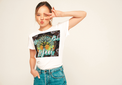 "Life be Liftin" Women's Softstyle Tee - Vibrant Tree Design for Positive Vibes