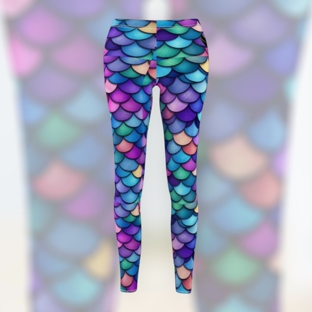 Mermaid Scale Print Leggings — Colorful Aqua Purple All-Over Print