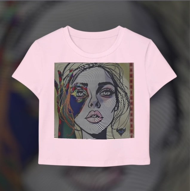 Abstract OK Symbol 666 Portrait Women's Baby Tee - Modern Line Art Face Graphic Crop Top