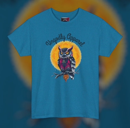 Owl Moon Graphic Tee — Vintage Illustration "Ungodly Apparel"