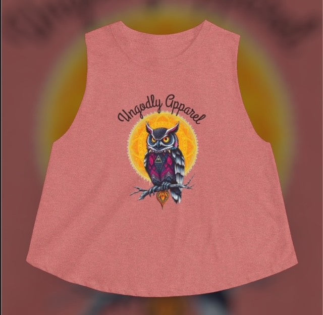 Owl Moon Crop Top — Vintage Night Owl Graphic Women's Crop Tank
