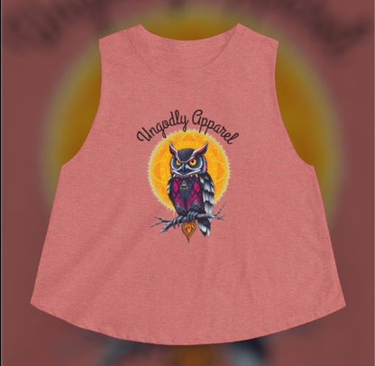 Owl Moon Crop Top — Vintage Night Owl Graphic Women's Crop Tank
